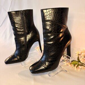 Black Croc-Patterned Booties